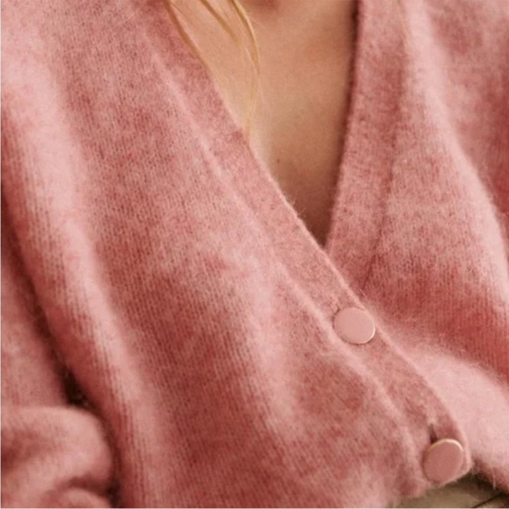 SEZANE Rosewood Pink Oversized Mohair Wool Knit V Neck Mia Cardigan Sweater - Picture 10 of 12